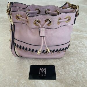 Milly Light Pink Leather Shoulder Crossbody Bag with Gold Accents